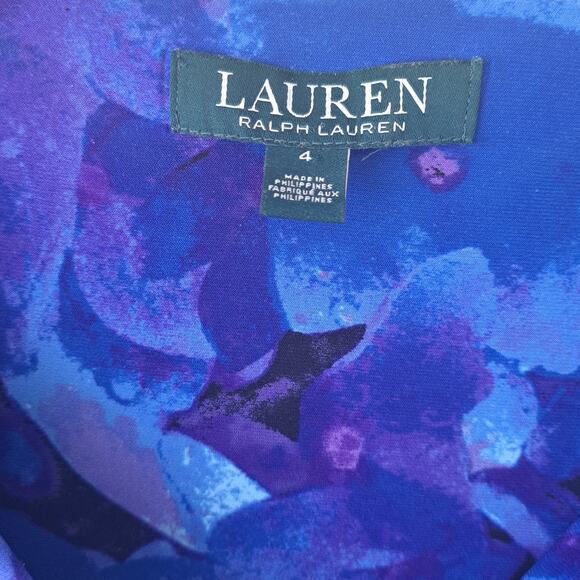 LAUREN Ralph Lauren Purple Blue Floral V-neck Jersey Dress Size 4 Flutter Sleeve - Picture 5 of 8